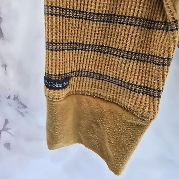 Columbia T Shirt Women Large Brown Long Sleeve Tee Thermal Waffle Striped V Neck - Picture 10 of 12